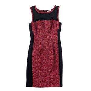 Vintage Yoana Baraschi Women's Size 4 Red Black Sleeveless Bodycon Midi Dress